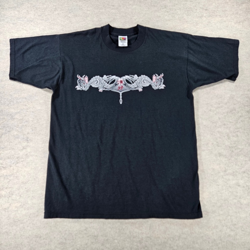 Vintage Dragon T Shirt Mens Large Black Chinese Double Dragon Fruit of the Loom